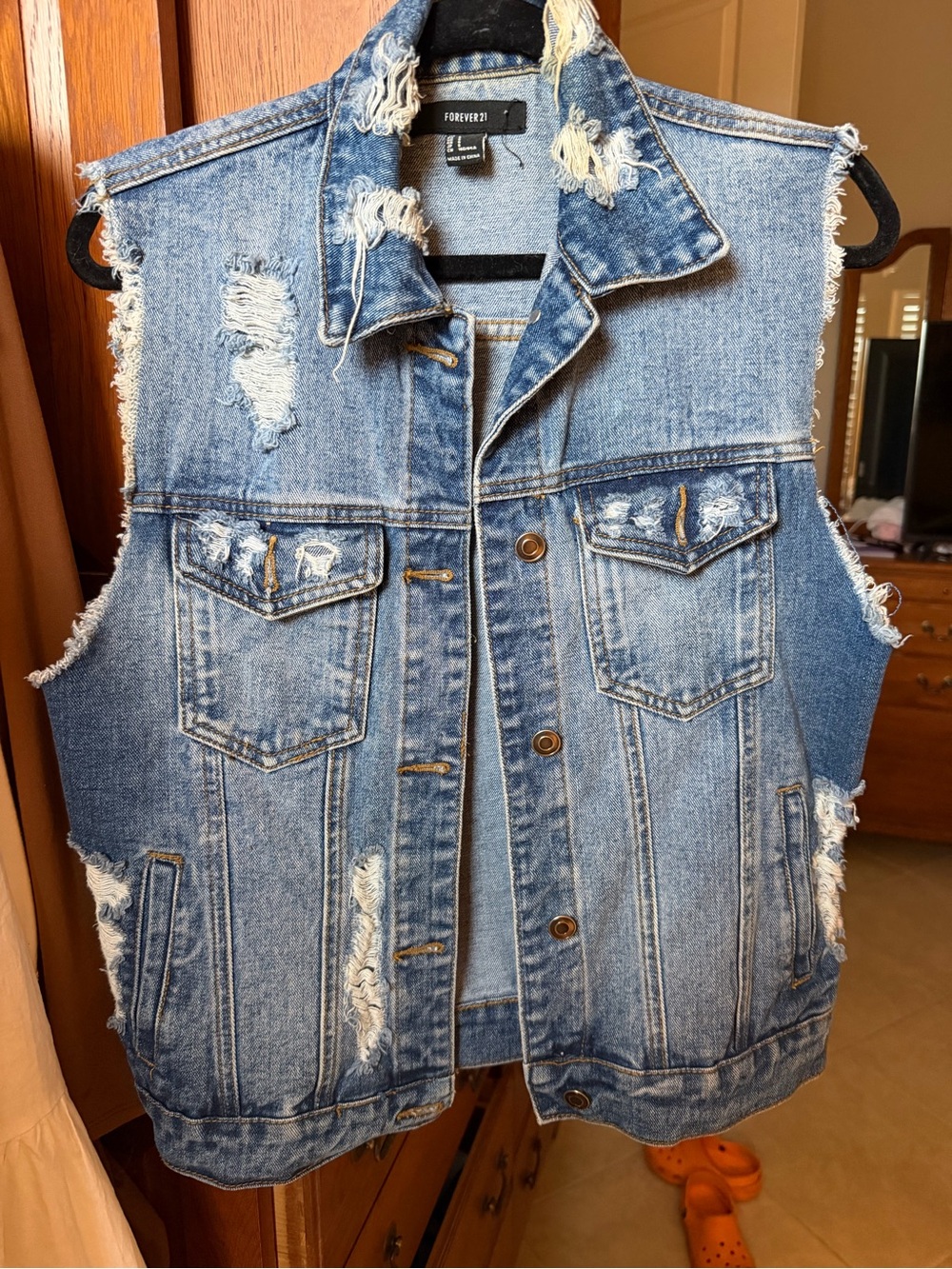 Forever 21 Distressed Denim Vest - Blue - Picture 2 of 5